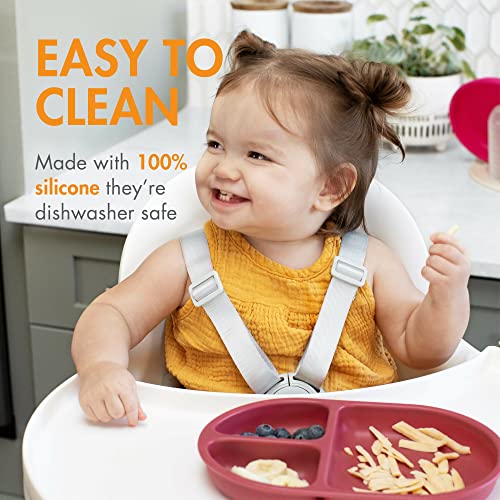 Boon Chow Silicone Plate Set 3 Unbreakable Divided Toddler Plates Baby Plates for 6 Months
