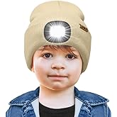 ATNKE Kids LED Lighted Beanie Cap,USB Rechargeable 4 LED Running Headlamp Bright Hat with Light Gifts for Boys and Girls