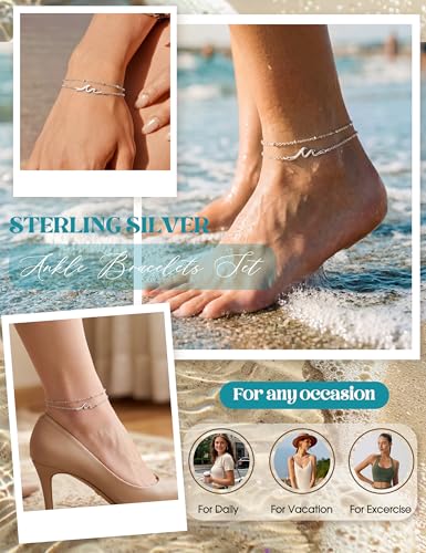 KRFY Tobilleras de Plata Oro para Mujer Ajustable Tobillera Plata de Ley 925 Mujer Impermeable Tobillera Pulsera Tobilleras Joyería para Pies de Playa