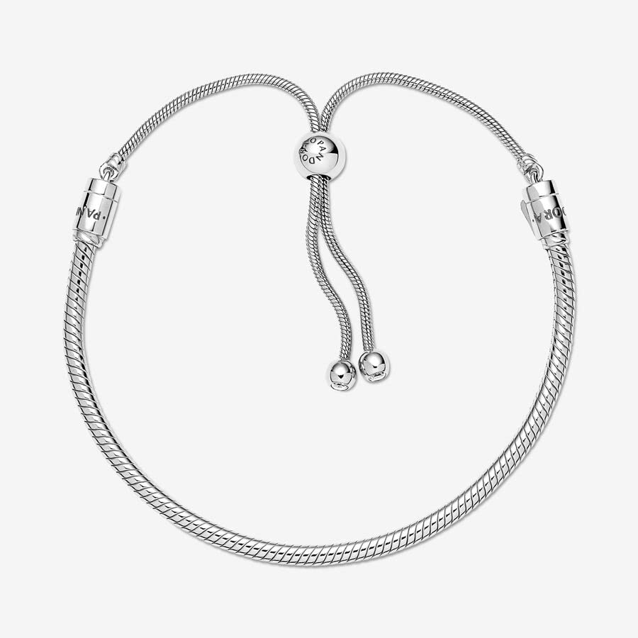 PANDORA Moments Snake Chain Slider Bracelet - Charm Bracelet for Women - Gift for Her - Sterling Silver with Clear Cubic Zirconia - With Gift Box - 11