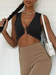 AEVZIV Sexy Crop Tops for Women Sleeveless Deep V