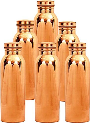 Deva Handmade Jointfree Leak Proof Copper Water Bottle (1050 ml_Brown) Set Of 6
