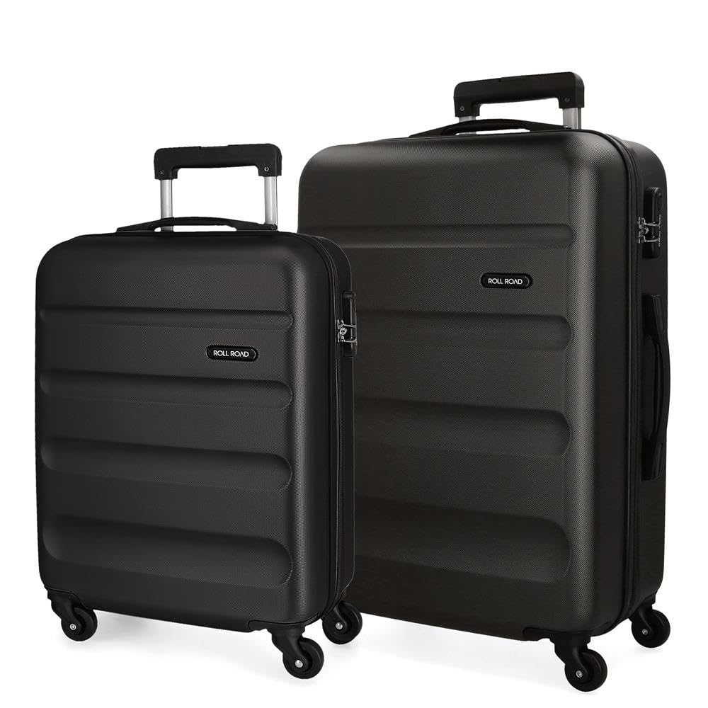 Roll Road Flex Black Luggage Set 55/65 cm Rigid ABS Combination Lock 91 Litre 4 Wheels Hand Luggage