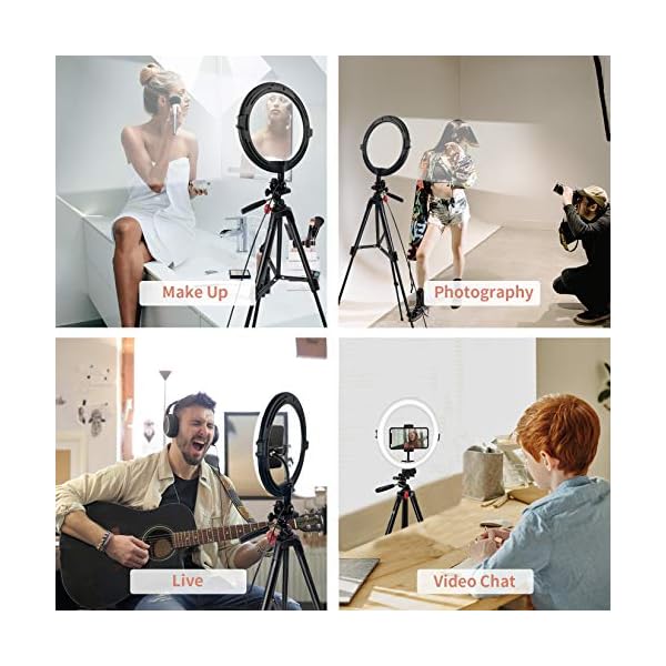 GooFoto 11" Ringlicht mit Stativ Handy, Selfie LED Ringleuchte mit Professionellem Stativ für Kamera, 3 Modus 10 Helligkeit Ring Light für Makeup, Live-Streaming, YouTube, Tiktok, Vlog, Fotografie – Bild 7