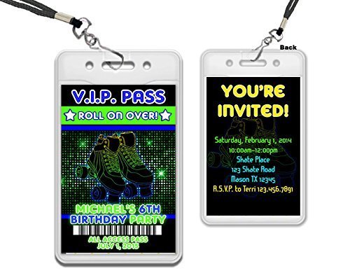 Boy Roller Skating VIP Pass Lanyard Birthday Invitation