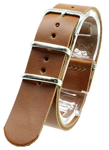 [2PiS] Nato PU Leather ( Light Brown : 22mm ) Interchangeable Replacement Watch Strap Band 20-1-22