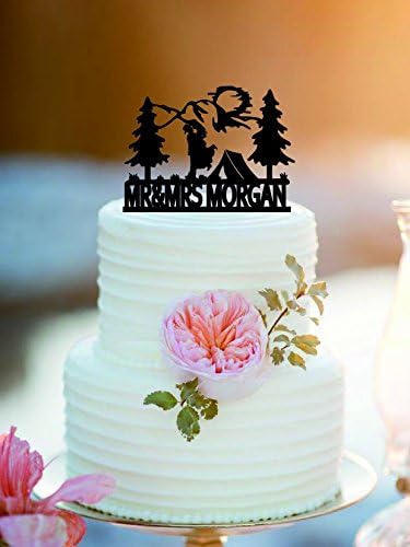 Tent and Mountains Wedding CakeTopper/ Customized Mr And Mrs Wedding Cake Topper