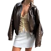 NIFTRIRY Women Faux Leather Jacket Lapel Collar Motorcycle Zip Up Long Sleeve Motor Biker Cropped Jacket