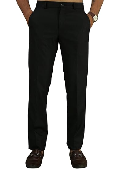 Uniform Sarees Corp Mens Plain Black Comfort Fit Formal Trousers