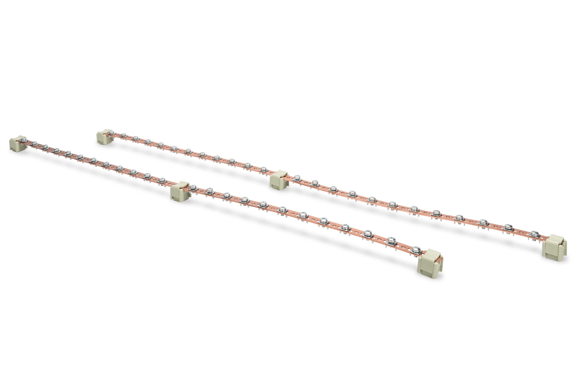 DIGITUS equipotential bonding bar – 2x 770 mm – for 19-inch network and server cabinets – 24 connection points each – With 4 grounding cables – Copper busbar