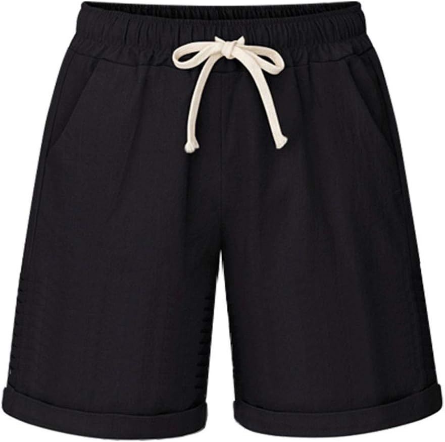 Les umes Womens Casual Cotton Loose Bermuda Beach Shorts Elastic Waist Baggy Shorts Trousers Pants with Drawstring