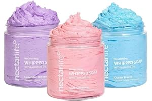 NECTAR BATH TREATS Nectar Life Whipped Soap and Shave Butter with Almond Oil, 5 Oz Each, 3 Scents - Lavender Blossom, Fruit Smoothie, Ocean Breeze