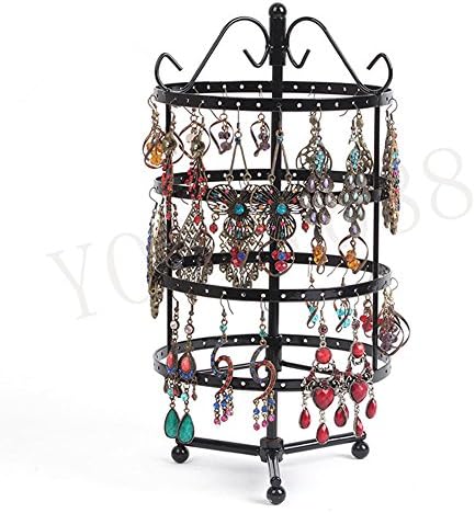 144 Holes Round Rotating Rack Earrings Jewelry Holder Organizer Display Stand Black
