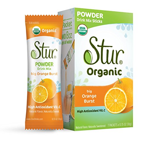 Stur - Powder Orange Burst (42 sticks) - ORGANIC Powdered Drink Mix...... Organic Stevia and Cane Sugar, Non-GMO, USDA-Organic certified, High Antioxidant Vitamin C.