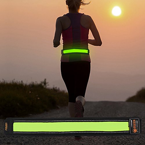 Bseen Running Belt - Waist Belt - LED Running Waist Belt USB Rechargeable Light Weight Polyester Sport Belt Adjustable Elastic Band and Buckle for Runner (Green)