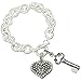 Silver Tone Crystal Key to My Heart Bracelet with Key and Heart Shaped Padlock Charms Girls Women Gift