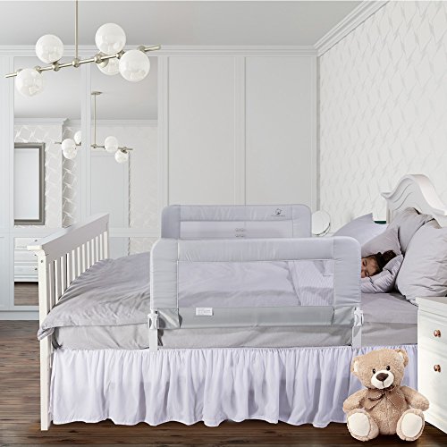 Toddler Bed Rail Guard for Convertible Crib, Kids Twin, Double, Full Size Queen & King (Grey-Reg-2 pack)