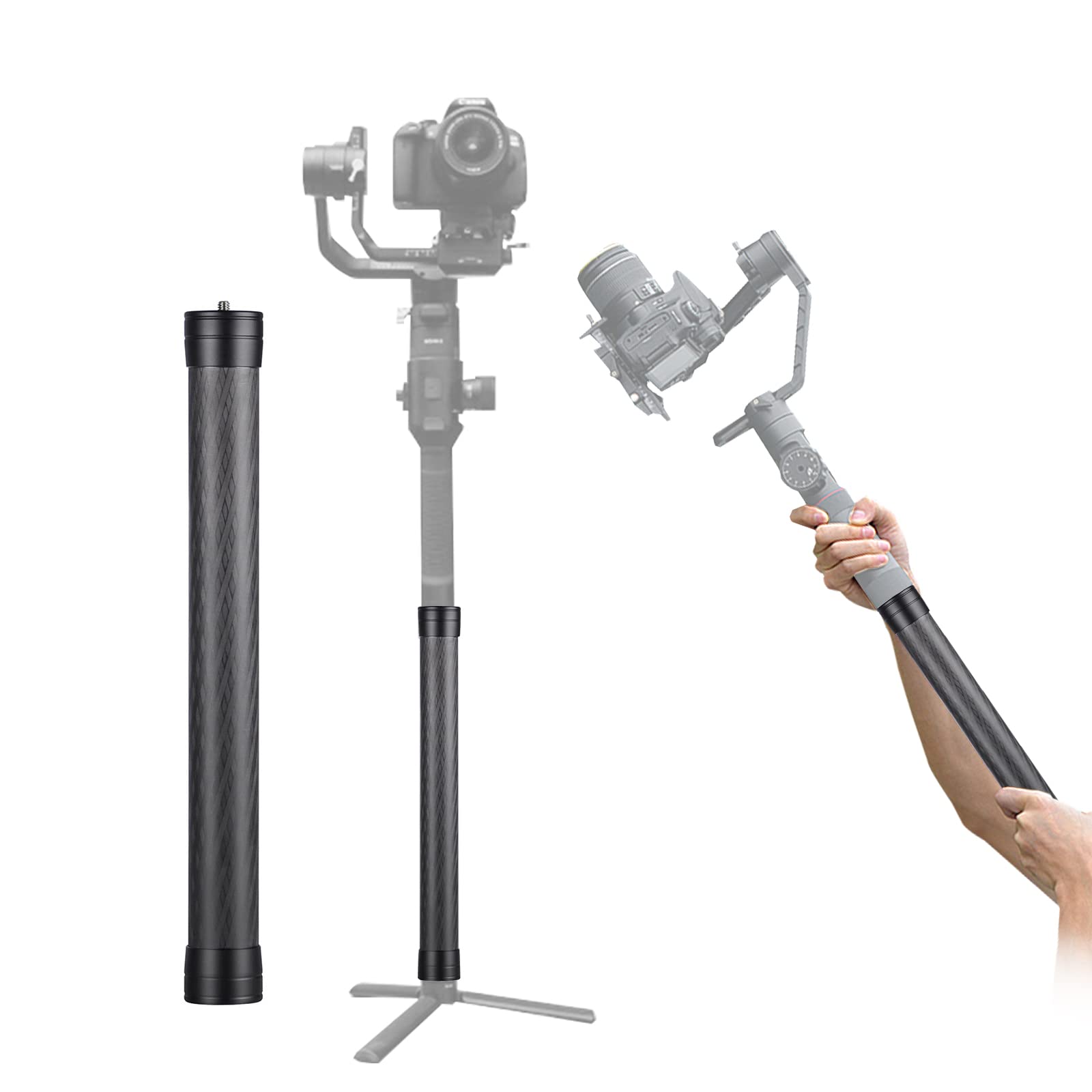 PULUZ 35cm 1/4 “ Screw Hole Monopod Gimbal Extension Rod for DJI RS 4 RS 4 Pro RS 3 Pro RS 3 /RS 2 RSC 2/ Ronin S，Camera Tripod Handheld Carbon Fiber Extension Pole for Feiyu/Zhiyun and other Gimbal