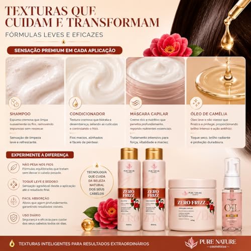 Pure Nature Kit Zero Frizz Alinhamento e Brilho Intenso 4 Itens