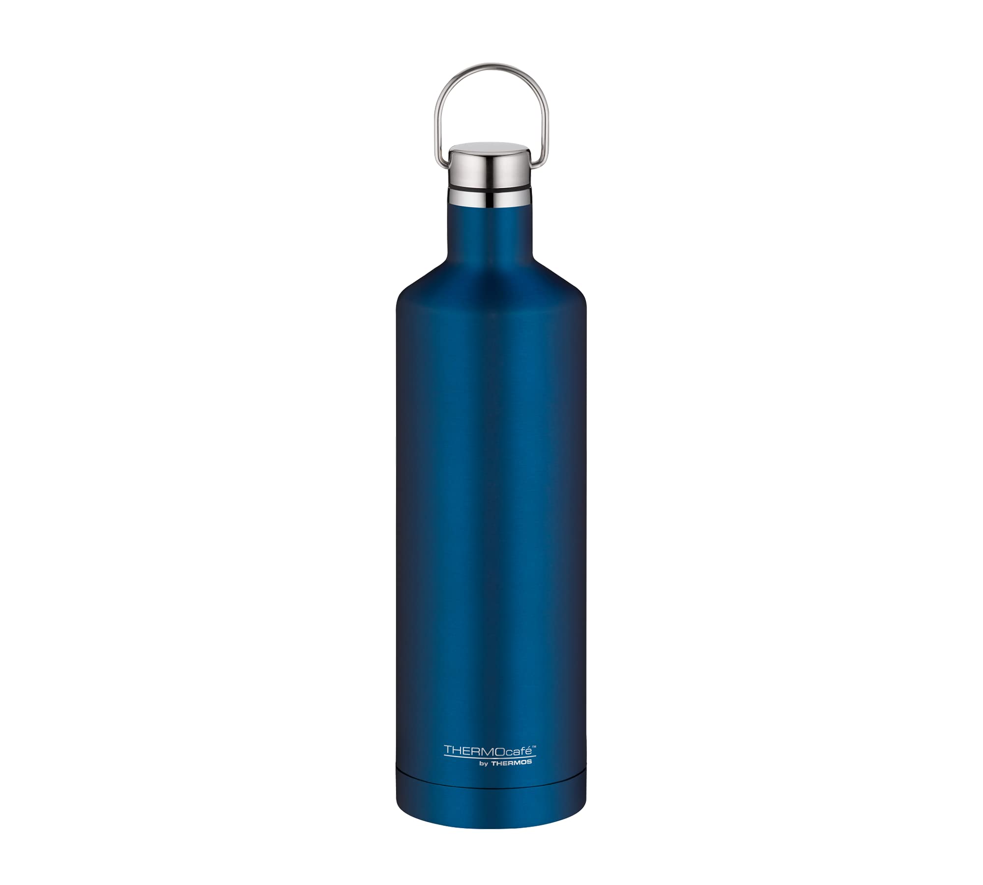 THERMOcafé by THERMOS TC Traveler Bottle Sapphire Blue Mat 0.75 L, Stainless Steel Thermos Flask, 12 Hours Hot & 24 Hours Cold, Completely Leak-Proof for School, Office, Water Bottle with Handle