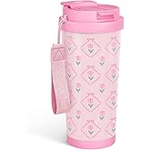 SANDJEST Tulip Tumbler - Stainless Steel 2-in-1 Lid Coffee Tumbler 18 oz, Insulated Travel Mug Gift for Women Girls Teen Mother, Birthday Christmas