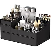 Black Plastic Vanity Makeup Organizer, 6-Compartment Holder for Brushes, Eyeshadow Palettes, & Beauty Supplies, Easy to use w