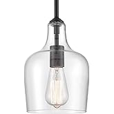 JEENKAE Modern Farmhouse Pendant Lighting for Kitchen Island Glass Black Pendant Light Fixtures Rod-Hung