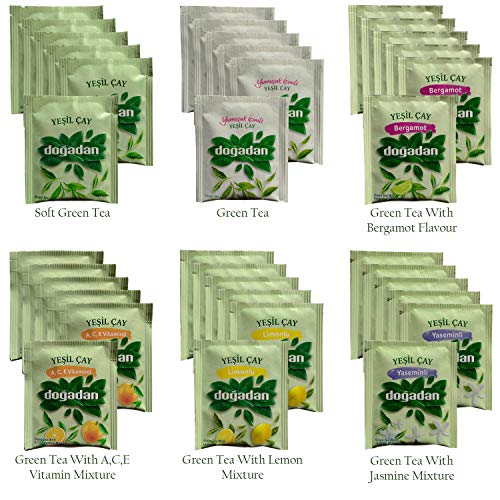 Dogadan Kräuterteebeutel gemischte Grüner Teesorten in einer Teekiste, 6 x Teesorten - 6 verschiedene grüne Tees…