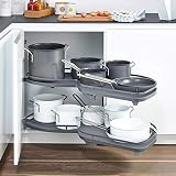 XEMQENER Kitchen Blind Corner Pull-Out Shelving Unit 2 Tiers Grey Open Right view 7