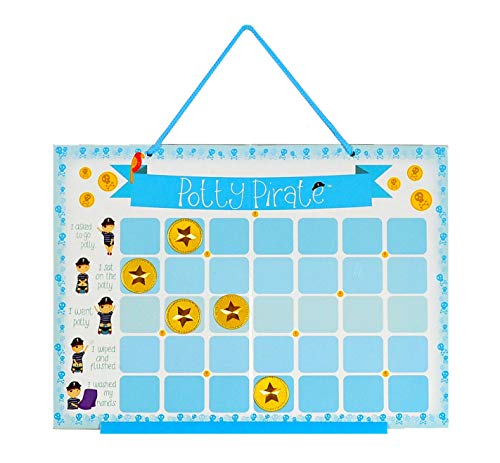 Pirate Potty Training Set with Book, Potty Chart, Reward Magnets, Pirate Hat and Patch for Toddler Boys - Comes in Pirate Ship Box.