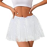 Abien Tutu for Women Adults Christmas White Tutu 3 Layered Tulle Tutus Skirt Classic Elastic Ballet Dance Skirt Sparkle Star Skirts