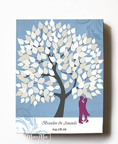 MuralMax Personalized Family Tree &amp; Lovebirds, Stretched Canvas Wall Art, Make Your Wedding &amp; Anniversary Gifts Memorable, Unique Wall Decor - Blue # 1 - Size 20 x 16-30-DAY