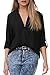 Dearlovers Women V Neck Solid Loose Casual Cuffed Long Sleeve Blouses