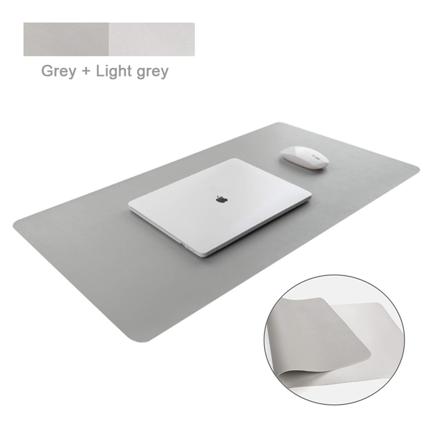 Dricar Desk Pad, Large Double-Sided Leather Office Desk Mat, Non-Slip Waterproof Keyboard Mouse Mat Desk Writing Pad for Office Home (80 X 40 cm/ 31.5 X 15.7 in, Grey+Silver)