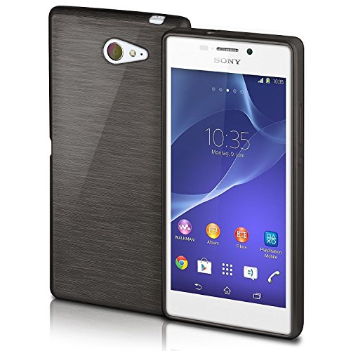 Xperia M2 Case, Xperia M2 Aqua Case, OneFlow [Brushed Series Design] Liquid Silicone Case for Sony Xperia M2 / M2 Aqua Shockproof Case Soft Back Cover Non Slip Grip - SLATE-BLACK