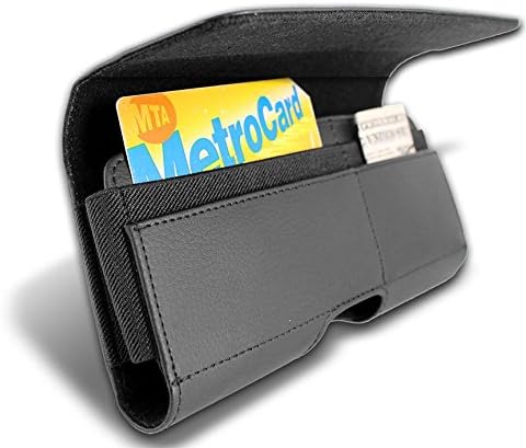 Sharp Aquos S2 Case, Premium Leather Wallet Pouch Holster Belt Case w/ Clip / Loops for Sharp Aquos S2 (Fits w/ a Slim Case On) - w/ Card Holder - Black
