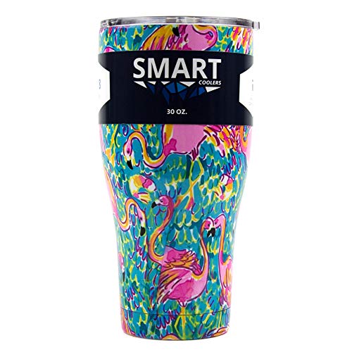 Tumbler 30 oz Smart Cup - Ultra-Tough Double Wall Stainless Steel Tumbler Cup - Premium Insulated Mug - Coffee & Ice Tea - Leak-Proof, Sliding Lid, Straw, Brush & Gift Box - Flamingo