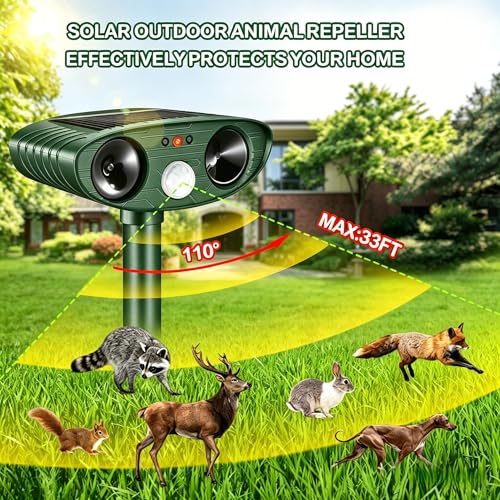 Répulsif Chat Ultrason, Repulsif Chat Solaire & Répulsif Ultrason Anti Rongeurs Étanche, Repulsif Chat Exterieur avec Détecteur de Mouvement pour Anti Chats Chiens Souris Animaux Sauvages