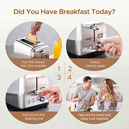 Toaster, HoLife 2 Slice Prime Rated Toasters [LCD Dispaly] Stainless Steel Bagel Toaster (6 Bread Settings, Bagel/Defrost/Reheat Function, 1.5" Wide Slots, Removable Crumb Tray, 900W, Silver) - Thumbnail 5
