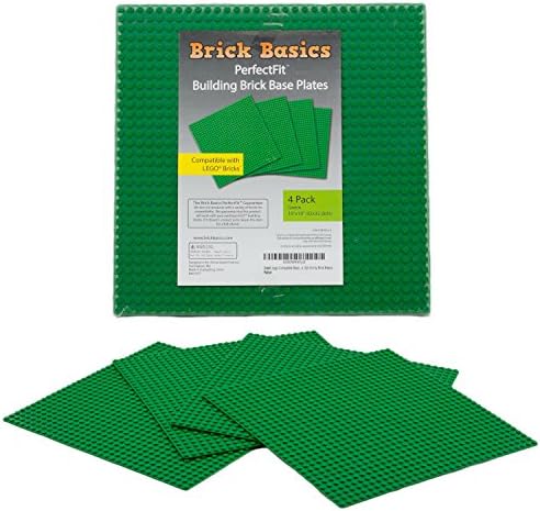 Lego Compatible Baseplate, Green, Large (10" x 10"), 4 Pack by Brick Basics