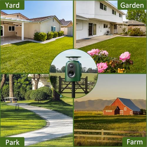 Cat Repeller Ultrasonic Solar Animal Repellent, 360° Marten Deterrent with LED Light, Cat Repellent, Marten Repellent, Garden, IP65 Waterproof, 5 Modes, Raccoon Repellent for Cats, Dogs, Martens, Mice