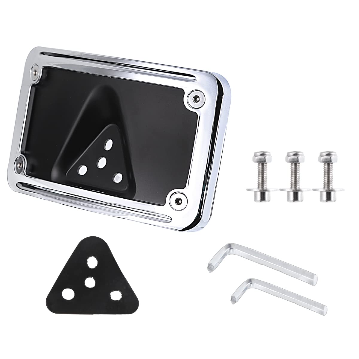 thumbnail image 2 of 3-Hole Laydown License Plate Mounting Bracket For Harley Sportster Dyna Softail Big Twin – Chrome Finish 2 of 4