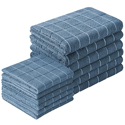 Puomue Microfiber Kitchen Towels and Dishcloths Set, 26 X 18 Inch and 12 X 12 Inch, Set of 12 Bulk Lint Free Dish Towels for Drying Dishes, Blue