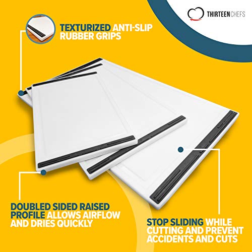 Thirteen Chefs 3 Piece Professional Grade Cutting Board Set, Non Slip Grips, BPA Free and NSF