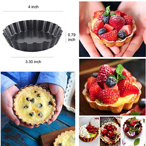 image for Eke Tart Pie Pan with Removable Bottom 6 Pack Non stick 4 inch Tart Pa