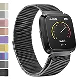 iGK Milanese Replacement Bands Compatible for Fitbit Versa, Stainless Steel Milanese Loop Metal Mesh Bracelet Unique Magnet Lock Wristbands Black Small