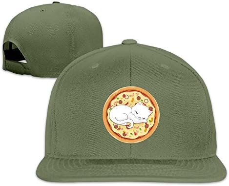 Cat On Pizza Men's Fashion Flat Baseball Cap Adjustable Flat Bill Hat