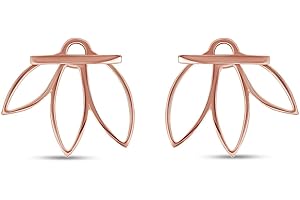 WISHROCKS Lotus Flower Ear Jacket Stud Earrings for Women in 14k Gold Plated Sterling Silver With Push Back Womens Jewelry Gift her
