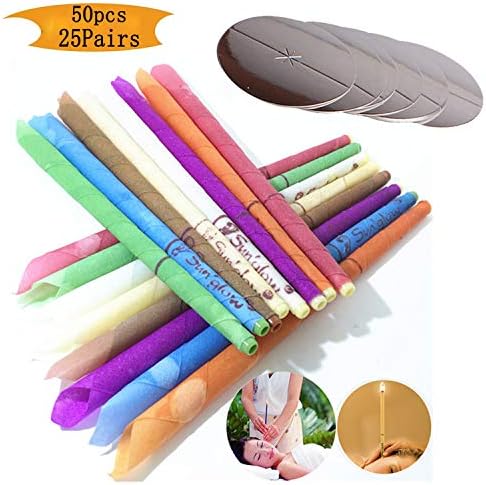 Ear Candles Kit, Beeswax Candling Cones Ear Candles Wax Removal,100% All-Natural Beeswax Non-Toxic Cylinders Unscented Hollow Beeswax Candles with Protective Disks
