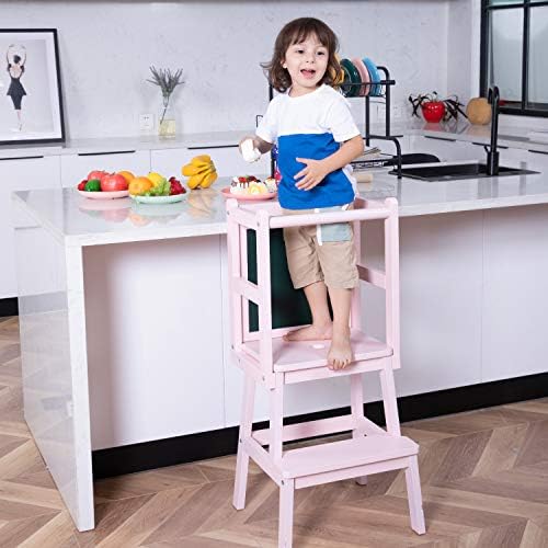 Houchics Kids Kitchen Step Stool Children Wooden Standing Tower Toddler Kitchen Helper Tower Footstool For Kitchen Bathroom Pink Buy Online At Best Price In Uae Amazon Ae